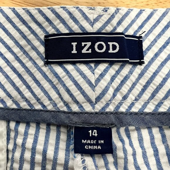 Izod Womens Striped Shorts Seersucker Blue/White Size 14 Pockets - Picture 7 of 8